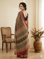 Kalamkari Hand Block Printed Kota Doriya Saree