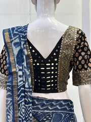 Ajrakh Mashru Silk Mirror Work Padded Blouse
