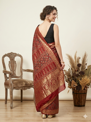 AJRAKH Printed Dola Silk Saree