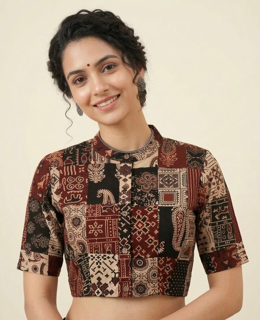 Patchwork AJRAKH Printed Cotton Blouse