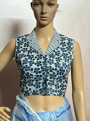Indigo Dyed Hand Block Printed Collared Blouse