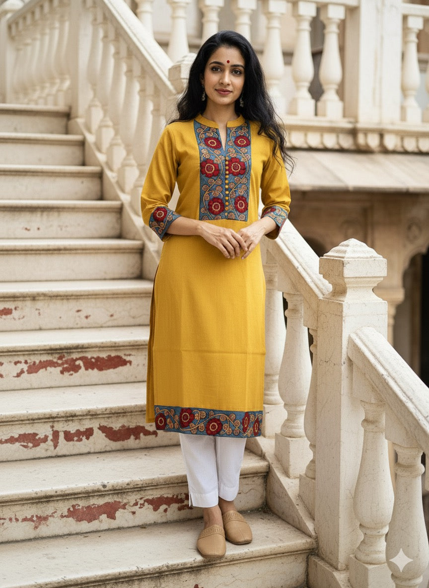 Khadi Cotton Flex Kalamkari Border Kurti