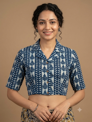 Indigo Dyed Hand Block Printed Blouse
