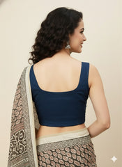Navy Cotton Flex Blouse
