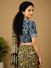Indigo Dyed Hand Block Printed Collared Blouse