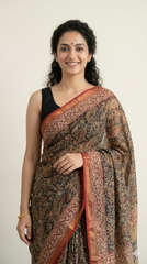 Kalamkari Hand Block Printed Kota Doriya Saree