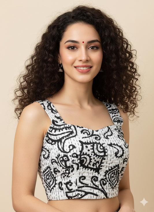 Kantha Hand Stitched Crop Top Blouse