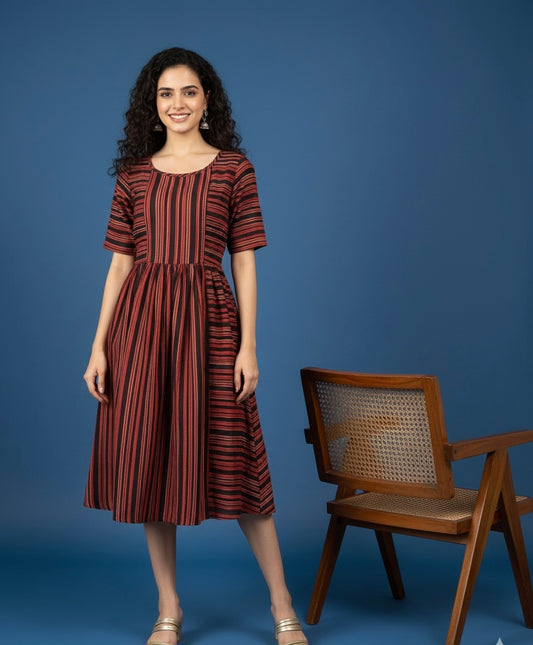 Hand Block Printed AJRAKH Modal Dress