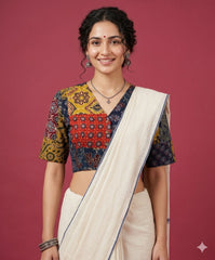 Patchwork AJRAKH Printed Cotton Blouse