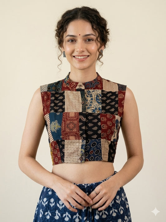 Patchwork AJRAKH Printed Cotton Blouse