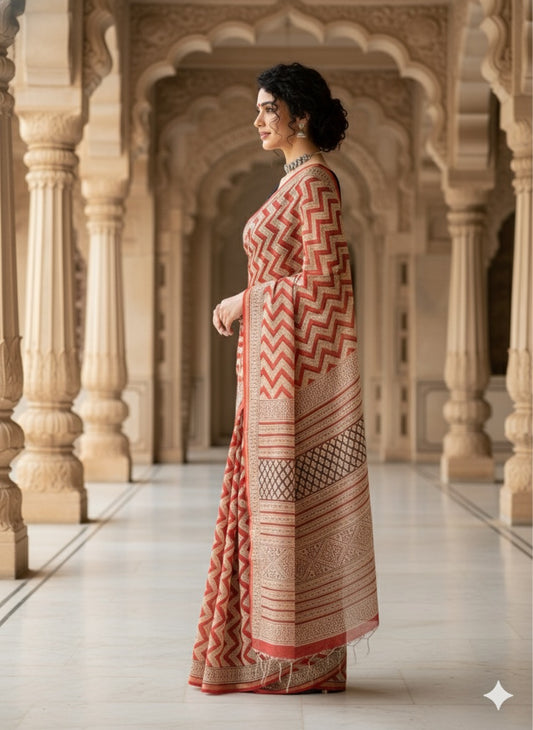 Hand Block Printed Chanderi Silk Saree
