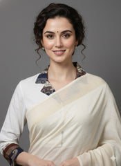 Cotton Flex Khadi Collared Blouse with Patchwork