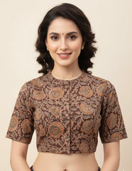 Kalamkari Hand Block Printed Blouse in Khadi