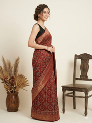 AJRAKH Printed Dola Silk Saree