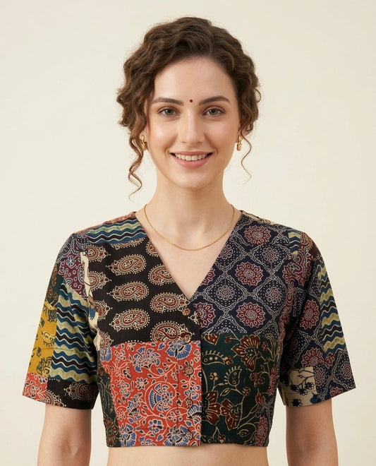 Patchwork AJRAKH Printed Cotton Blouse