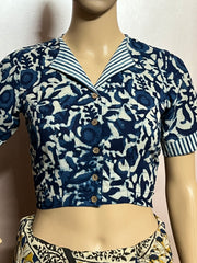 Indigo Dyed Hand Block Printed Collared Blouse
