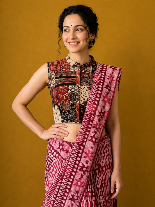 Patchwork AJRAKH Printed Cotton Blouse