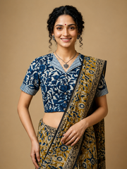 Indigo Dyed Hand Block Printed Collared Blouse