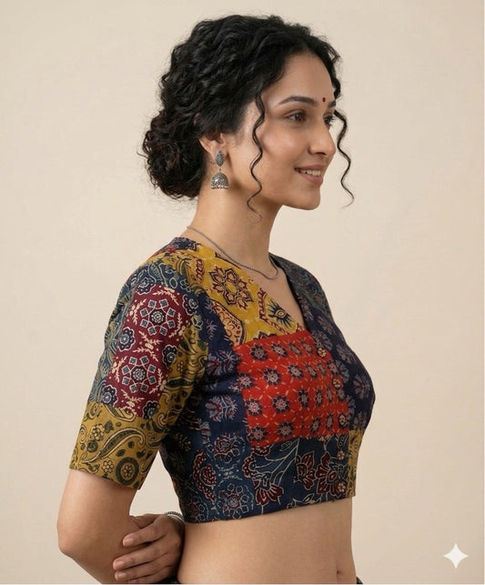 Patchwork AJRAKH Printed Cotton Blouse