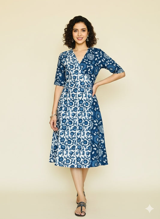 Hand Block Printed Wrap Around Dress