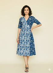 Hand Block Printed Wrap Around Dress