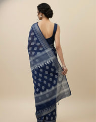 Navy Cotton Flex Plain Blouse