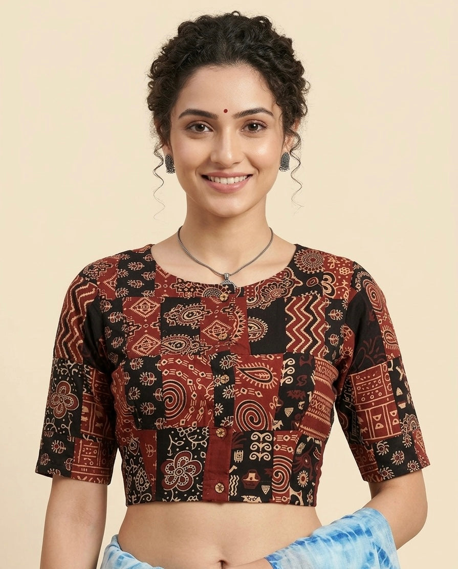 Patchwork AJRAKH Printed Cotton Blouse
