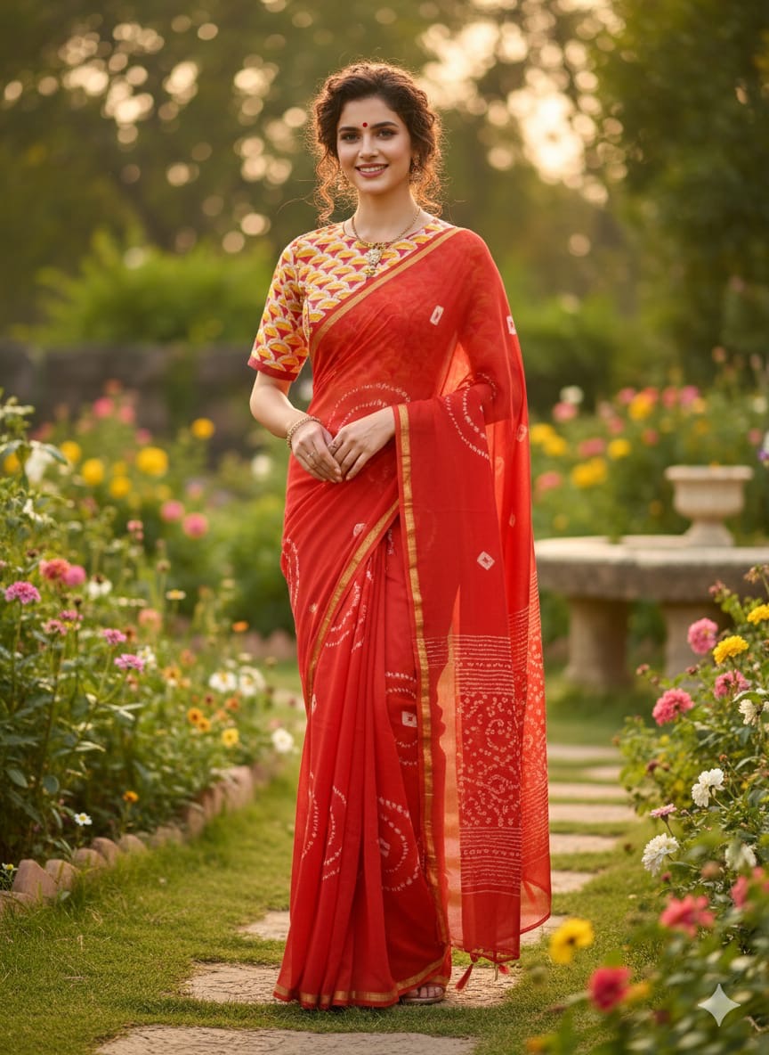 Shibori Needle Art Dyed Chanderi Silk Saree