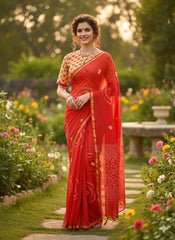 Shibori Needle Art Dyed Chanderi Silk Saree