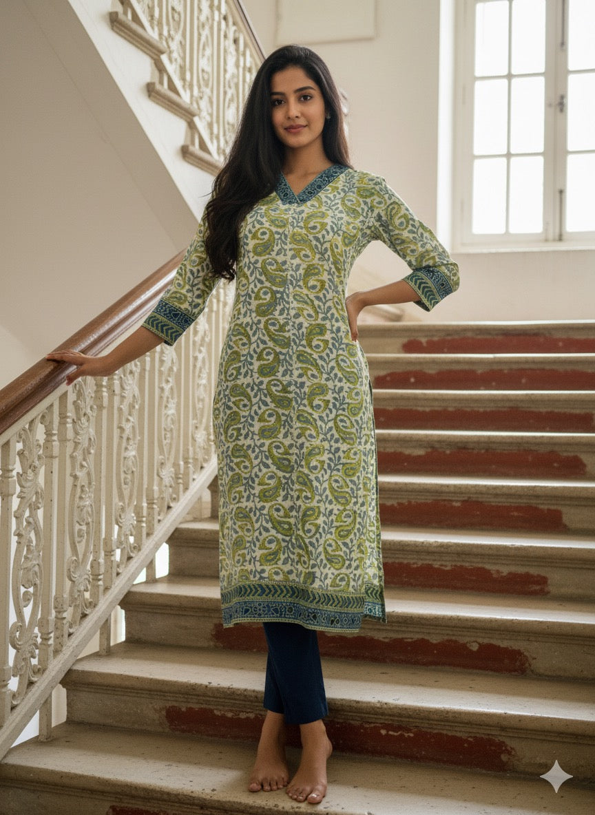 Ajrakh Dabo Printed Mul Cotton Kurti