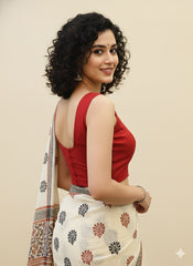 Red Cotton Flex Plain Blouse