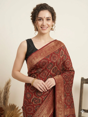 AJRAKH Printed Dola Silk Saree