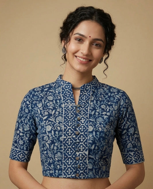 Indigo Dyed Hand Block Printed Blouse