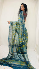 Chanderi Silk Saree in Dabo & Ajrakh Print