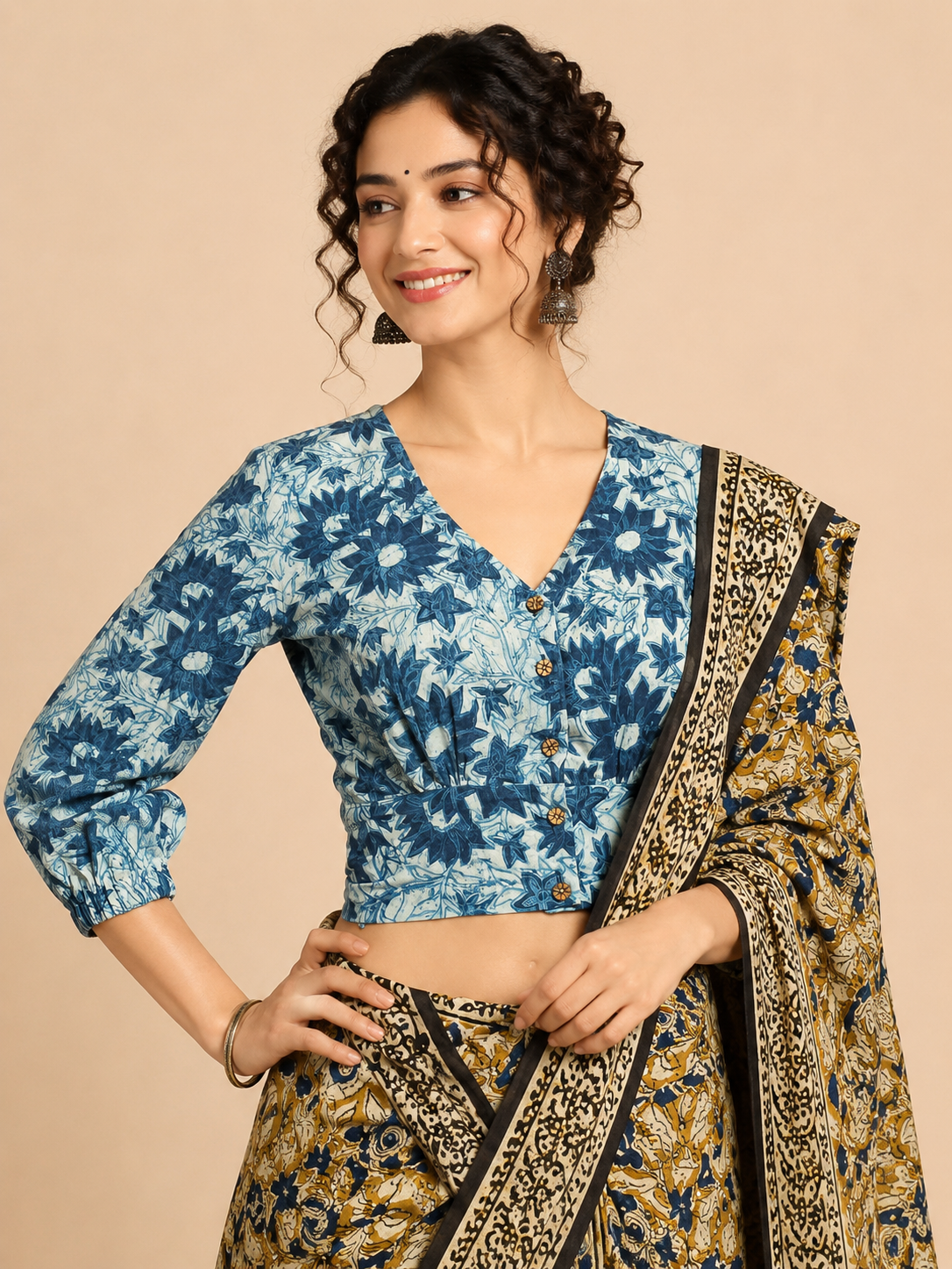 Indigo Dyed Hand Block Printed Blouse