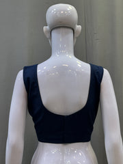 Navy Cotton Flex Plain Blouse
