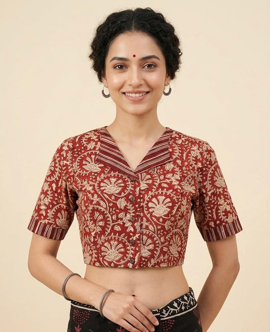 Kalamkari Hand Block Printed Collared Blouse