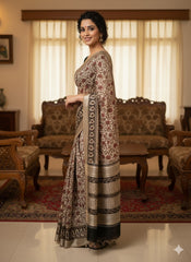 AJRAKH DABO Printed Cotton Linen Saree