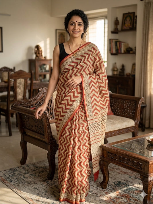 Hand Block Printed Chanderi Silk Saree