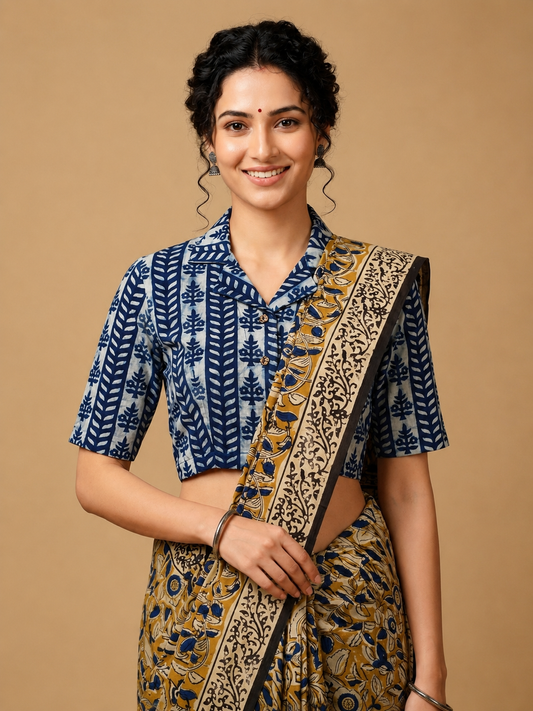 Indigo Dyed Hand Block Printed Blouse