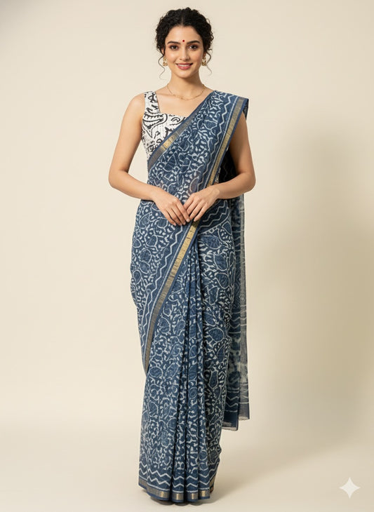 INDIGO Dyed Kota Doriya Saree