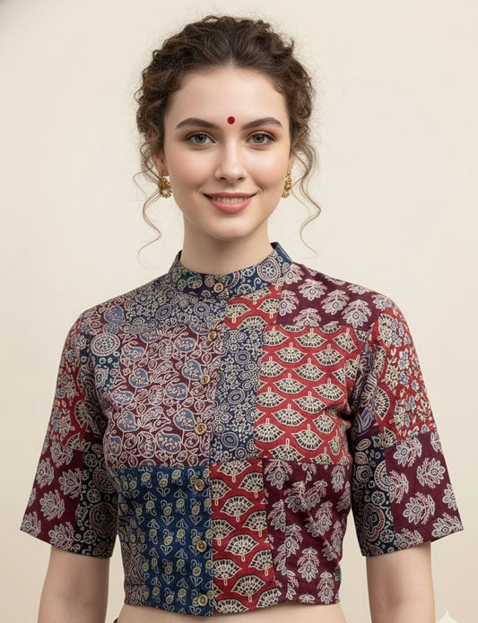 Patchwork AJRAKH Printed Cotton Blouse