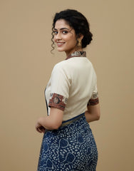 Pure Khadi Cotton Collared Blouse with Patchwork