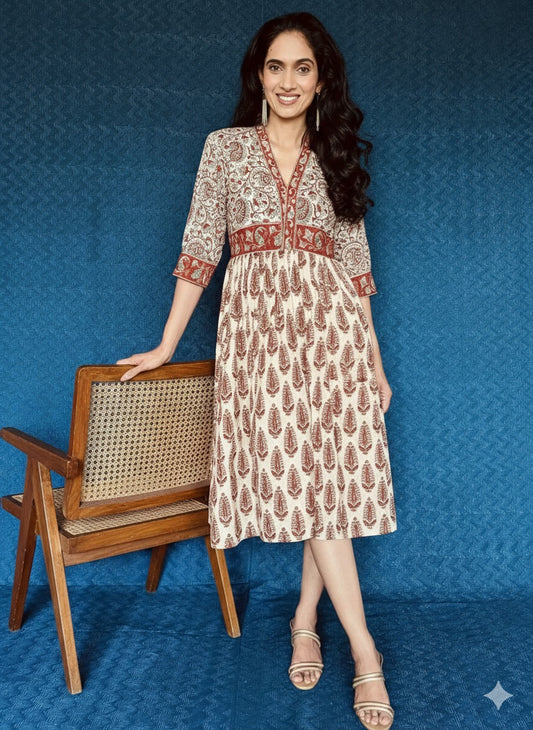 Kiara Kalamkari Printed Cotton Linen Dress