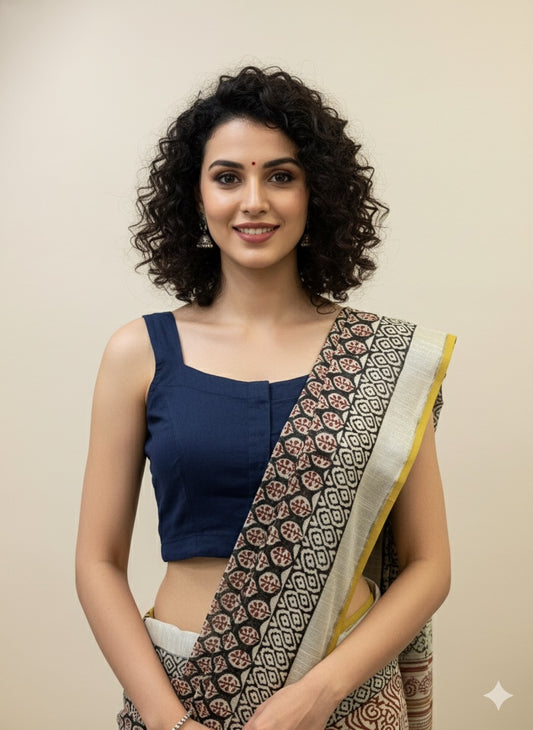 Navy Cotton Flex Blouse