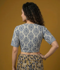 Indigo Dyed Hand Block Printed Collared Blouse