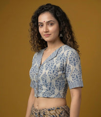 Indigo Dyed Hand Block Printed Collared Blouse
