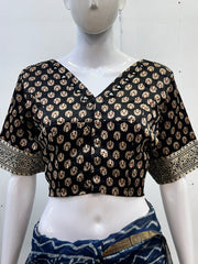Ajrakh Mashru Silk Mirror Work Padded Blouse