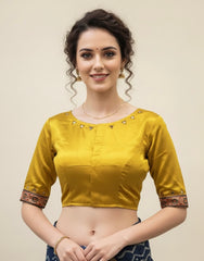 Ajrakh Mashru Silk Mirror Work Padded Blouse