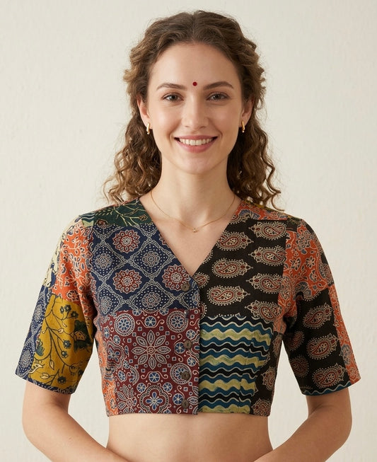 Patchwork AJRAKH Printed Cotton Blouse